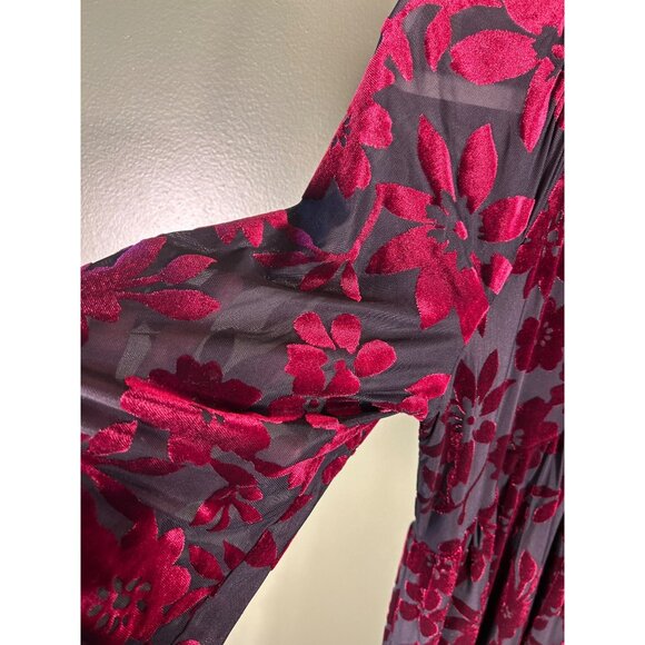 Taylor Sz 4 Floral Burnout Velvet Dress Tiered Black & Burgundy Oversized Goth - Picture 5 of 12